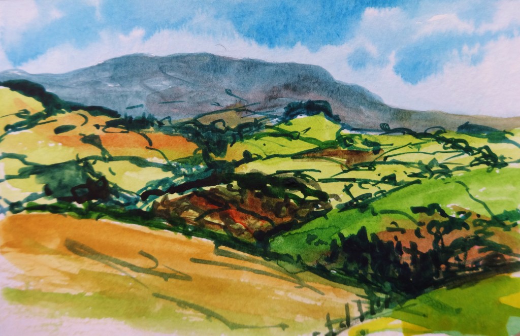 Black Mixen from Llanfair Hill, Offa’s Dyke Watercolour 9 x 13 cm