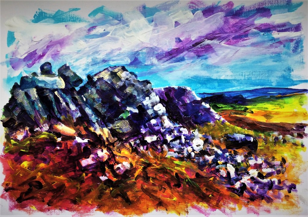 SOLD -  Cranberry Rocks, Stiperstones 
Acrylic on paper
28 by 40 cm