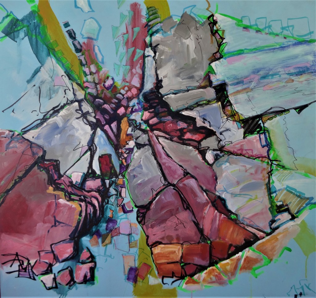 Flimstone Acrylic and Mixed Media on canvas 97 x 91 cm