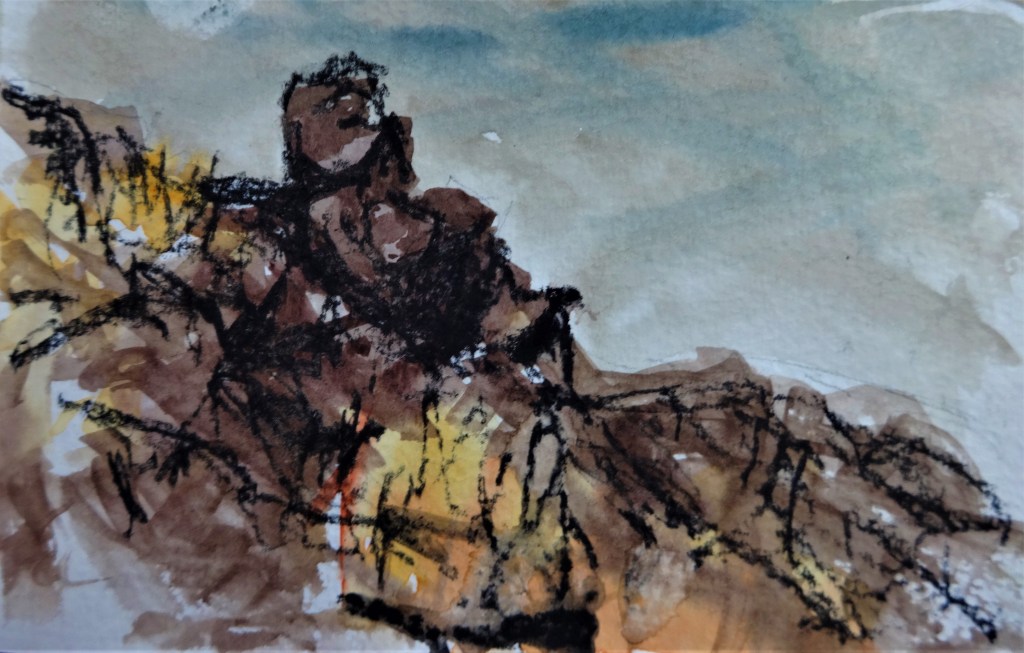 Hill End Crags Watercolour and charcoal 9 x 13 cm