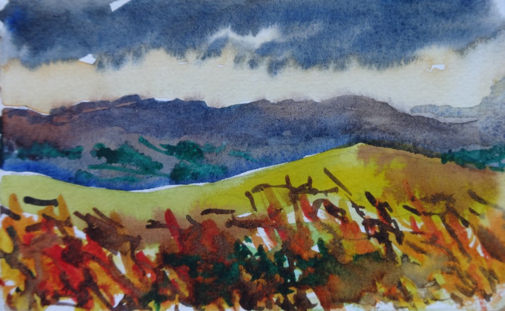 Longmynd from Stiperstone Watercolour 9 x 13cm