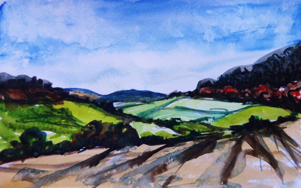 Whettlestone Hill and Stoke Wood Watercolour 9 x 13 cm