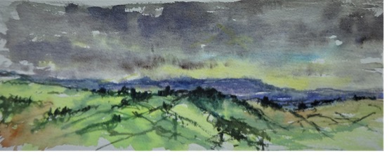 Mount Bank towards Black Mixen
Watercolour
11 x 26 cm

