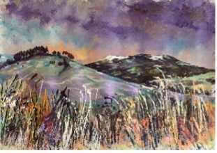 Flenny Bank and Corndon Hill
Acrylic on paper
30 x 40 cm
