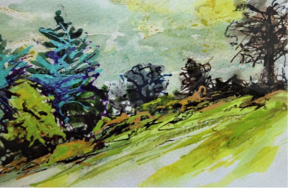 Pinstones, Corvedale
Ink and watercolour
12 x 17 cm
