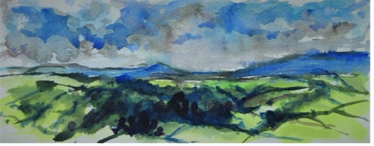 Skelton Bank towards Llanfair Hill
Watercolour 11 x 26 cm
